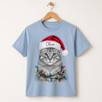 Custom Santa Hat Christmas Dog Shirt, Personalized Dog Photo Tee, Custom Pet Name Tee, Cat or Puppy Sketch Drawing, Gift for Pet Mom
