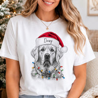 Custom Santa Hat Christmas Dog Shirt, Personalized Dog Photo Tee, Custom Pet Name Tee, Cat or Puppy Sketch Drawing, Gift for Pet Mom