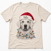 Custom Santa Hat Christmas Dog Shirt, Personalized Dog Photo Tee, Custom Pet Name Tee, Cat or Puppy Sketch Drawing, Gift for Pet Mom