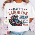 Happy Labor Day Raccoon Shirt, Patriotic Raccoon Graphic Tee, Vintage Funny Quote Tee, Red White Blue Work Humor Shirt, Gift for Friend