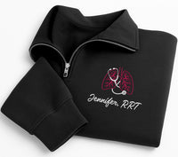 Personalized RRT Embroidered Quarter Zip Sweatshirt, Custom RRT Name, Hospital Shift Pullover, Respiratory Therapist, Custom Team Gift