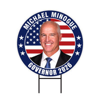 Michael Minogue For Massachusetts Governor 2026 Yard Sign, Corrugated Governor Elections Race Red White & Blue Yard Sign with Metal H-Stake