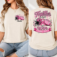 Personalized Pink Out Football Shirt, Custom Breast Cancer Tee, Together We Fight We Win, Team Tee, Sports Mom Gift, Front Back