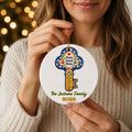 Personalized New Home Ceramic Ornament, Family Keepsake Ornament, Folk Art House Key Design, Custom Family Name and Year, New Home Gift