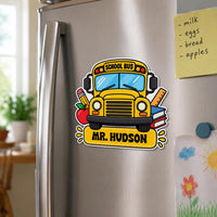 Custom School Bus Name Magnet, Personalized Fridge Magnet, Teacher Classroom Name Decor, School Bus Cutout Magnet, Personalized Gift
