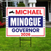 Michael Minogue For Massachusetts Governor 2026 Yard Sign, Corrugated Governor Elections Race Red White & Blue Yard Sign with Metal H-Stake