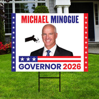 Michael Minogue For Massachusetts Governor 2026 Yard Sign, Corrugated Governor Elections Race Red White & Blue Yard Sign with Metal H-Stake