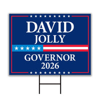 David Jolly For Florida Governor 2026 Yard Sign, Corrugated Plastic Governor Elections Race Red White & Blue Yard Sign with Metal H-Stake