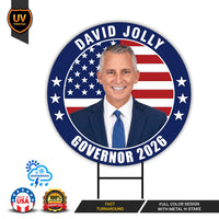 David Jolly For Florida Governor Yard Sign - Coroplast 2026 Governor Elections Race Red White & Blue Yard Sign with Metal H-Stake