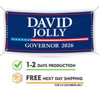 David Jolly For Florida U.S. Governor Banner Sign, 13 oz Waterproof US Governor Election 2026 Vinyl Banner With Metal Grommets