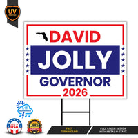 David Jolly For Florida Governor 2026 Yard Sign, Corrugated Plastic Governor Elections Race Red White & Blue Yard Sign with Metal H-Stake