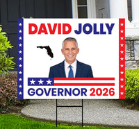 David Jolly For Florida Governor 2026 Yard Sign, Corrugated Plastic Governor Elections Race Red White & Blue Yard Sign with Metal H-Stake