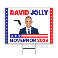 David Jolly For Florida Governor 2026 Yard Sign, Corrugated Plastic Governor Elections Race Red White & Blue Yard Sign with Metal H-Stake