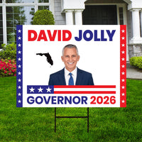 David Jolly For Florida Governor 2026 Yard Sign, Corrugated Plastic Governor Elections Race Red White & Blue Yard Sign with Metal H-Stake