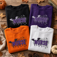 Halloween Nurse Embroidered Sweatshirt, Spooky Medical Hoodie, Gothic Bat Spider Web Design, Cozy RN Hoodie, Nurse Appreciation Gift