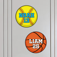 Personalized Sports Ball Magnet, Custom Name Number Magnet, Baseball Softball Soccer Basketball Gift, Kids Locker Decor, Team Player Gift