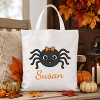 Personalized Halloween Canvas Tote Bag, Custom Name Trick or Treat Bag, Kids Candy Bag, Reusable Cotton Tote, Happy Halloween Gift