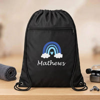 Personalized Rainbow Drawstring Backpack, Custom Name Cinch Bag, Kids School Gym Swim Sack, Student Personalized Bag, Back to School Gift
