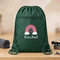 Personalized Rainbow Drawstring Backpack, Custom Name Cinch Bag, Kids School Gym Swim Sack, Student Personalized Bag, Back to School Gift