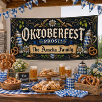 Personalized Oktoberfest Vinyl Banner, Custom Family Name Sign, German Beer Festival Decor, Fence Display Sign, Celebration Banner