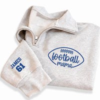 Football Mama Embroidered Quarter Zip Sweatshirt, Custom Name & Number Sleeve, Game Day Pullover, Sports Mom Apparel, Christmas 2026 Gift