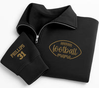 Football Mama Embroidered Quarter Zip Sweatshirt, Custom Name & Number Sleeve, Game Day Pullover, Sports Mom Apparel, Christmas 2026 Gift