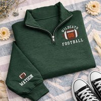 Personalized Football Embroidered Quarter Zip Sweatshirt, Custom Player Number, Sporty Crewneck Style, Game Day Wear, Custom Team Gift