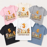 Personalized Birthday Bear Kids Shirt, Custom Age Woodland Animal Tee, Toddler Party Top, Cute Animal Birthday Outfit, Gift for Toddler