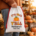 Personalized Fall Drawstring Bag, Custom Name Treat Sack, It's Fall Y'all Pumpkin Design, Autumn Gift Pouch, Reusable Keepsake for Kids