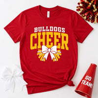 Personalized Cheerleader Shirt, Custom Team Name Cheer Tee, Front Back Bow Graphic Print, Cheer Squad Game Day Outfit, Custom Team Gift