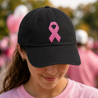 Pink Ribbon Embroidered Baseball Cap, Breast Cancer Awareness Hat, Bio Washed Cotton Cap, Survivor Support Gift for Women, Gift for Her