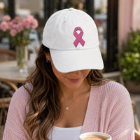 Pink Ribbon Embroidered Baseball Cap, Breast Cancer Awareness Hat, Bio Washed Cotton Cap, Survivor Support Gift for Women, Gift for Her