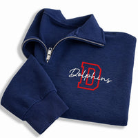 Personalized Team Embroidered Quarter Zip Sweatshirt, Custom School Mascot Pullover, Varsity Spirit Wear, Game Day Look, Custom Team Gift