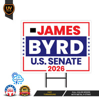 James Byrd For Wyoming Senate 2026 Yard Sign, Corrugated Plastic Senate Elections, Race Red White & Blue Yard Sign with Metal H-Stake