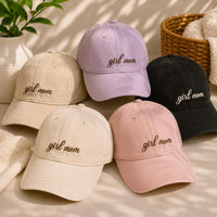 Girl Mom Embroidered Hat, Girl Mama Baseball Cap, Bio Washed Cotton Cap for Moms, New Mom Gift for Daughter Mama, Mothers Day Gift