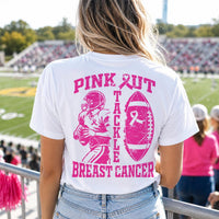 Personalized Pink Out Football Shirt, Custom Tackle Cancer Tee, Breast Cancer Awareness Shirt, Team Tee, Custom Team Gift, Front Back