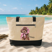 Personalized Pet Portrait Tote Bag with Zipper, Custom Dog or Cat Canvas Tote, Beach Travel Accessory, Pet Lover Canvas Bag, Gift for Her