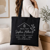 Personalized Floral Realtor Canvas Tote Bag, Custom Real Estate Agent Bag, Business Tote, Statement Tote Bag, Real Estate Gift for Her