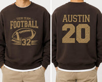 Personalized Football Sweatshirt, Custom Team Mascot Name Number Tee, Front Back Player Jersey Design, Game Day Fan Shirt, Custom Team Gift