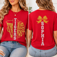 Personalized Glitter Cheer Mom Shirt, Custom Cheer Team Tee, Cheerleader Name, School Spirit Game Day Top, Sports Mom Gift, Front Back
