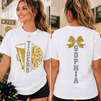 Personalized Glitter Cheer Mom Shirt, Custom Cheer Team Tee, Cheerleader Name, School Spirit Game Day Top, Sports Mom Gift, Front Back