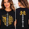 Personalized Glitter Cheer Mom Shirt, Custom Cheer Team Tee, Cheerleader Name, School Spirit Game Day Top, Sports Mom Gift, Front Back