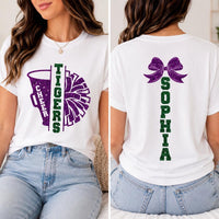 Personalized Glitter Cheer Mom Shirt, Custom Cheer Team Tee, Cheerleader Name, School Spirit Game Day Top, Sports Mom Gift, Front Back