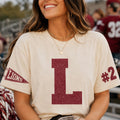 Personalized Glitter Team Spirit Shirt, Custom Varsity Initial Tee, Player Number Front Sleeve Print, School Spirit Game Day, Athlete Gifts