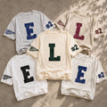 Personalized Glitter Team Spirit Shirt, Custom Varsity Initial Tee, Player Number Front Sleeve Print, School Spirit Game Day, Athlete Gifts