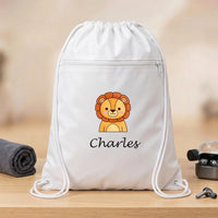 Personalized Animal Drawstring Backpack, Custom Name Kids Cinch Bag, School Activity Bag, Student Personalized Bag, Back to School Gift