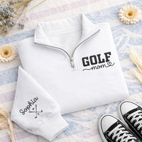 Golf Mom Embroidered Quarter Zip Sweatshirt, Custom Sleeve Name Pullover, Country Club Pullover, Sporty Mama Outfit, Golf Lover Gift