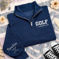 Golf Mom Embroidered Quarter Zip Sweatshirt, Custom Sleeve Name Pullover, Country Club Pullover, Sporty Mama Outfit, Golf Lover Gift