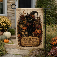 Personalized Black Cat Halloween Garden Flag, 12x18 Double Sided Yard Flag, Spooky Porch Decor, Custom Pumpkin Patch, Halloween Gift