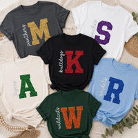 Personalized Glitter Varsity Letter Shirt, Custom Team Name Tee, School Mascot Spirit Shirt, Game Day Initial Top, Custom Team Gift